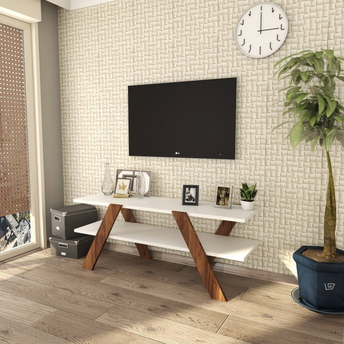 Hanah Home Soporte de TV 146 Blanco y Nogal 120x45x33.1cm Moderno Novedoso